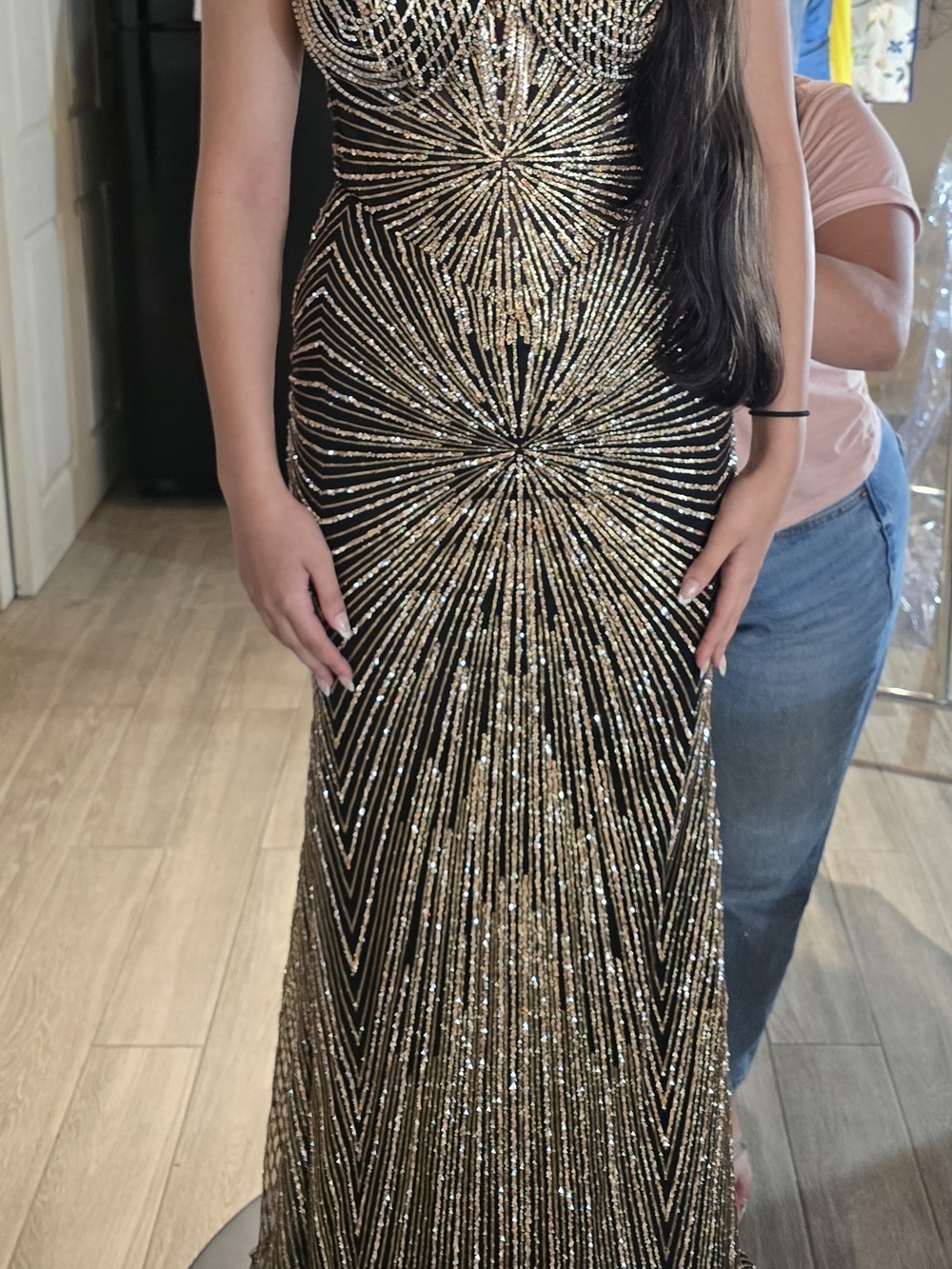 Black and Gold Sequin Evening Gown - Elegant Formal Dress